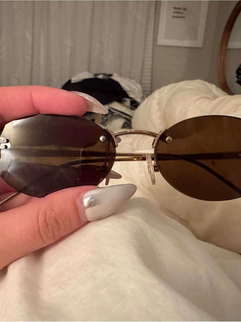 Fendi Gold Rimless Sunglasses with Brown Lenses